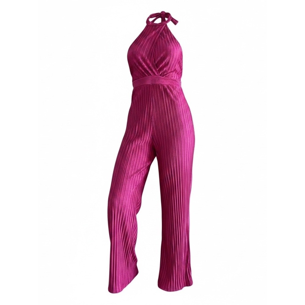 Springhaze LA Plissé 70s Retro Glamour Elle Woods Bold Barbie Pink Jumpsuit